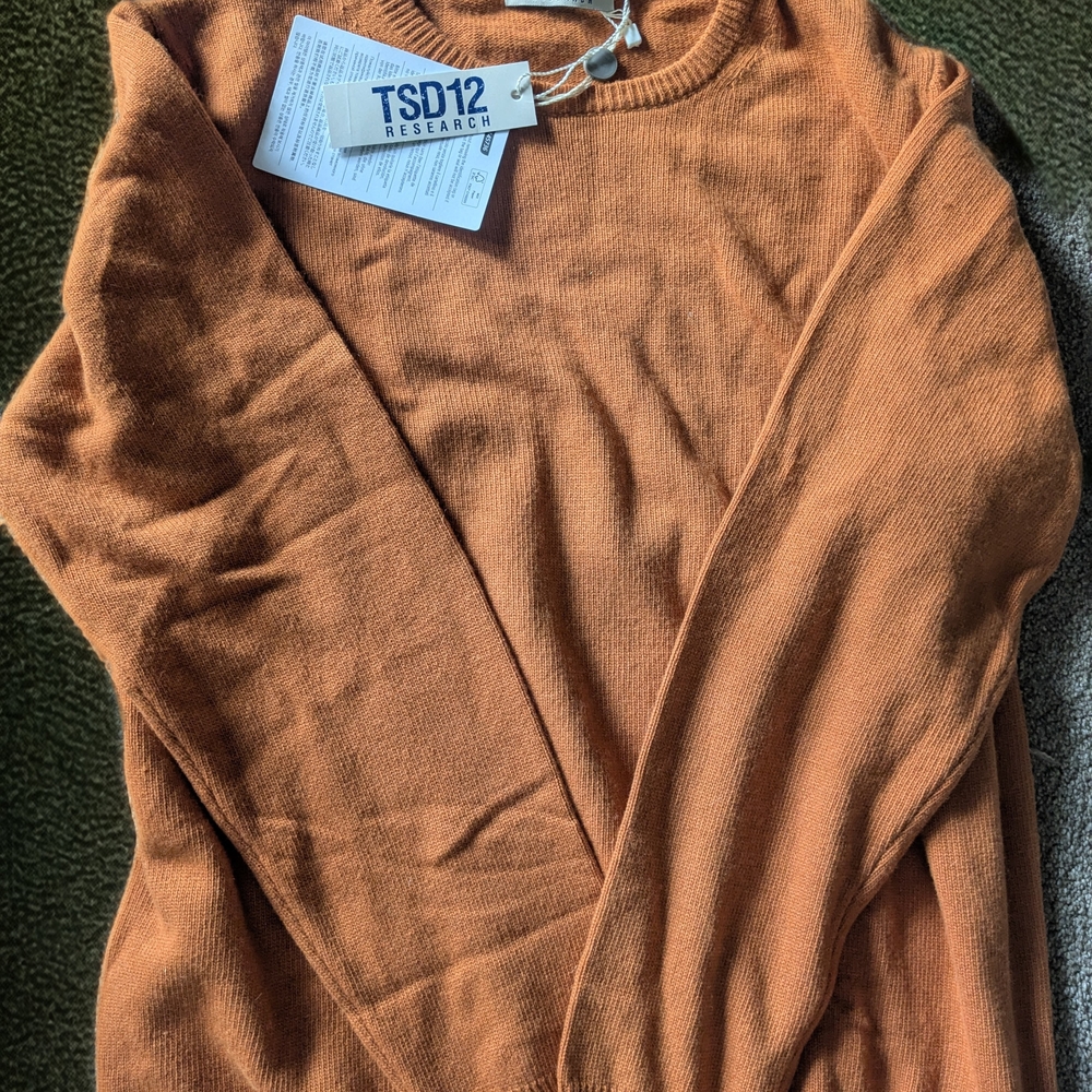 NWT TSD12 RESEARCH Men's Orange Knit Crew Neck Sweater